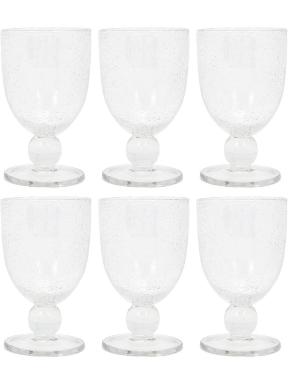 Elegant Clear Bubble Glass Goblet Set of 6 - 10 oz Short Drinkware for Parties